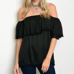 GIRLY & FLIRTY OFF SHOULDER TASSEL TOP